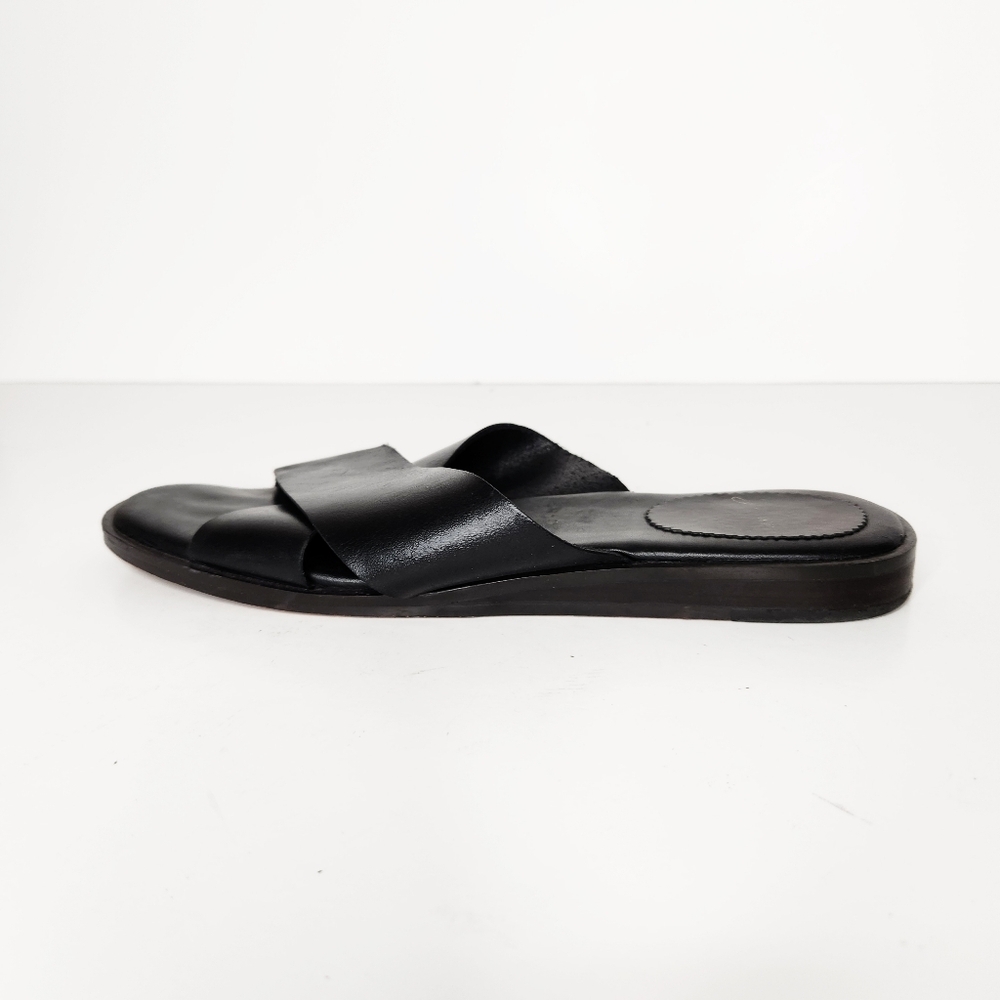 J. Crew Gretchen Cross-Strap Black Leather Slip On Sandals Shoes Women's Size 9 - Picture 6 of 8